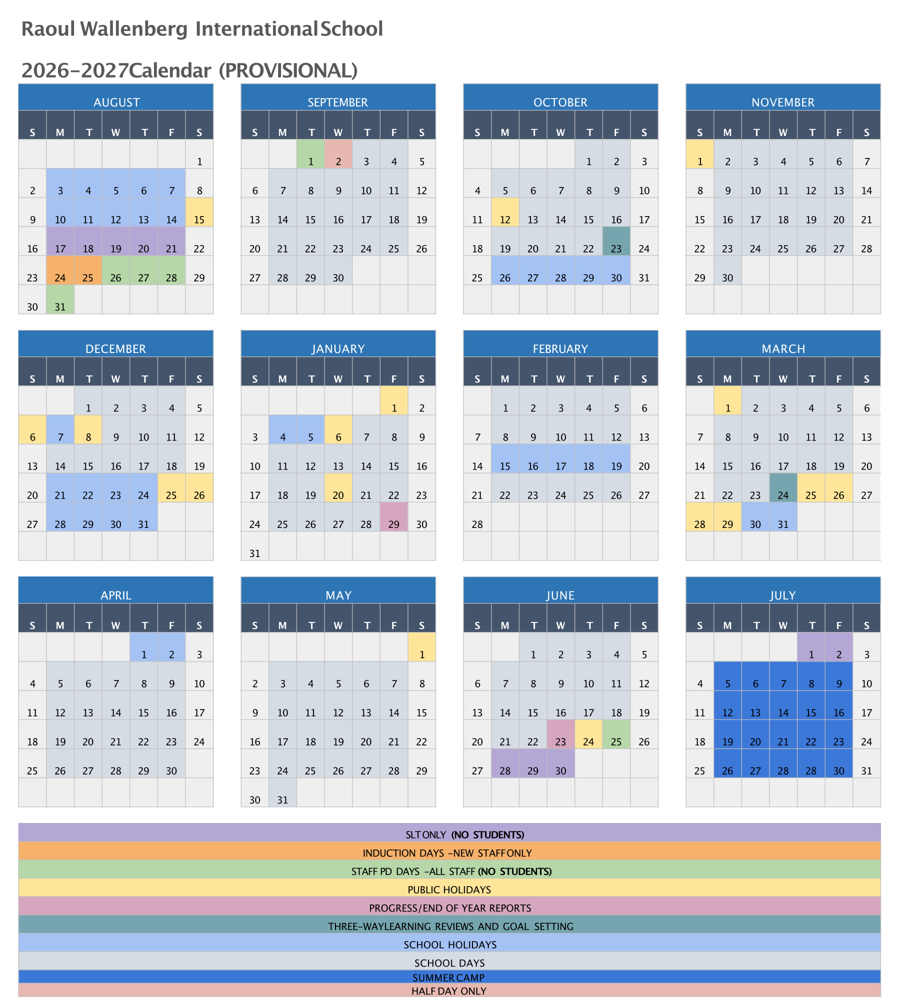 School Calendar Raoul Wallenberg International School Palma de Mallorca