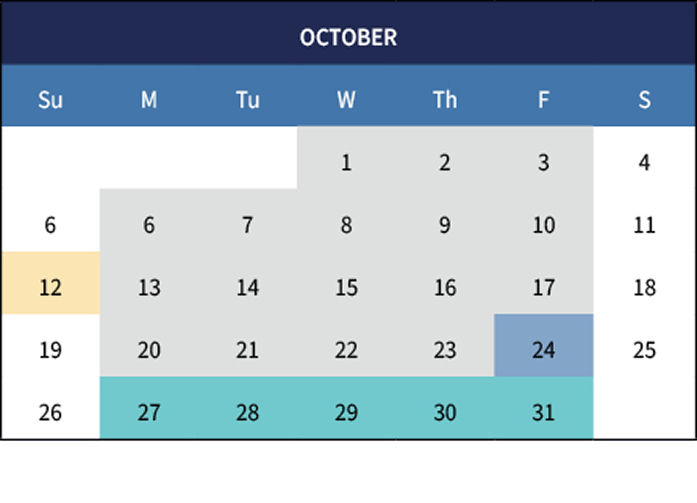 Calendar of october 2025