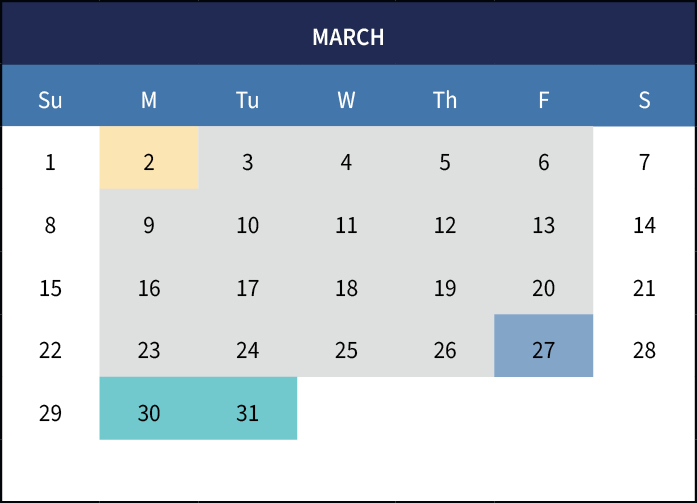 Calendar of march 2026
